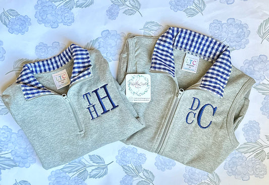 Gingham Collar Quarter Zip